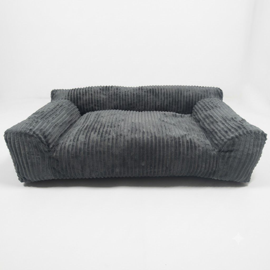 Soft Corduroy Pet Sofa Bed with Bolster Support for Cats and Small to Medium Dogs, Machine Washable Cover for Indoor Home Use (Grey)