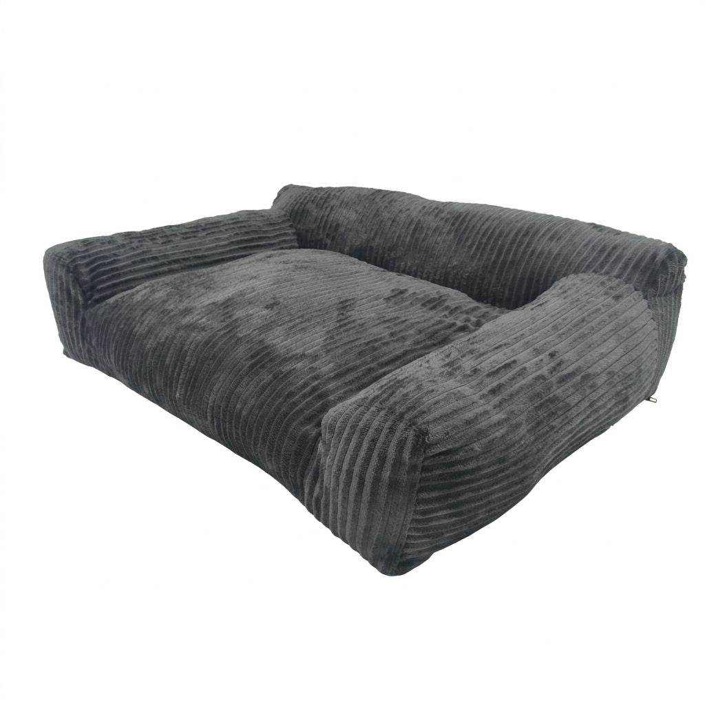 Soft Corduroy Pet Sofa Bed with Bolster Support for Cats and Small to Medium Dogs, Machine Washable Cover for Indoor Home Use (Grey)