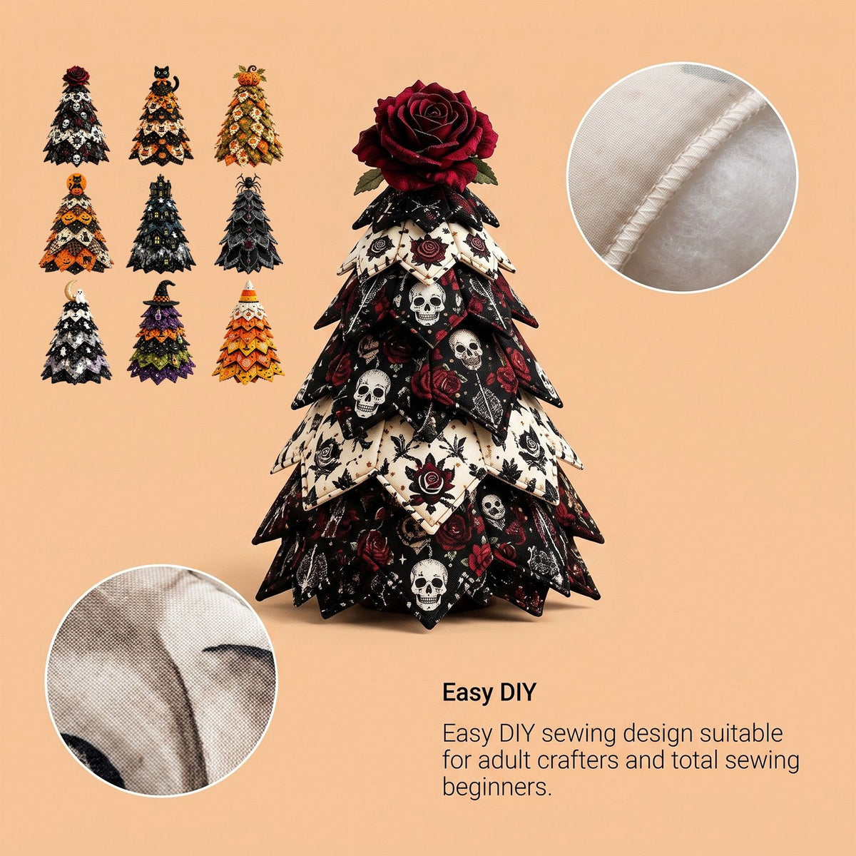 Spooky DIY Felt Halloween Tree Kit – Create a Whimsical Holiday Centerpiece with Pre-Cut Fabric, Plush Fill, and Adorable Ghostly Charms for Mantel, Desk, or Shelf Décor. (Large Spider)