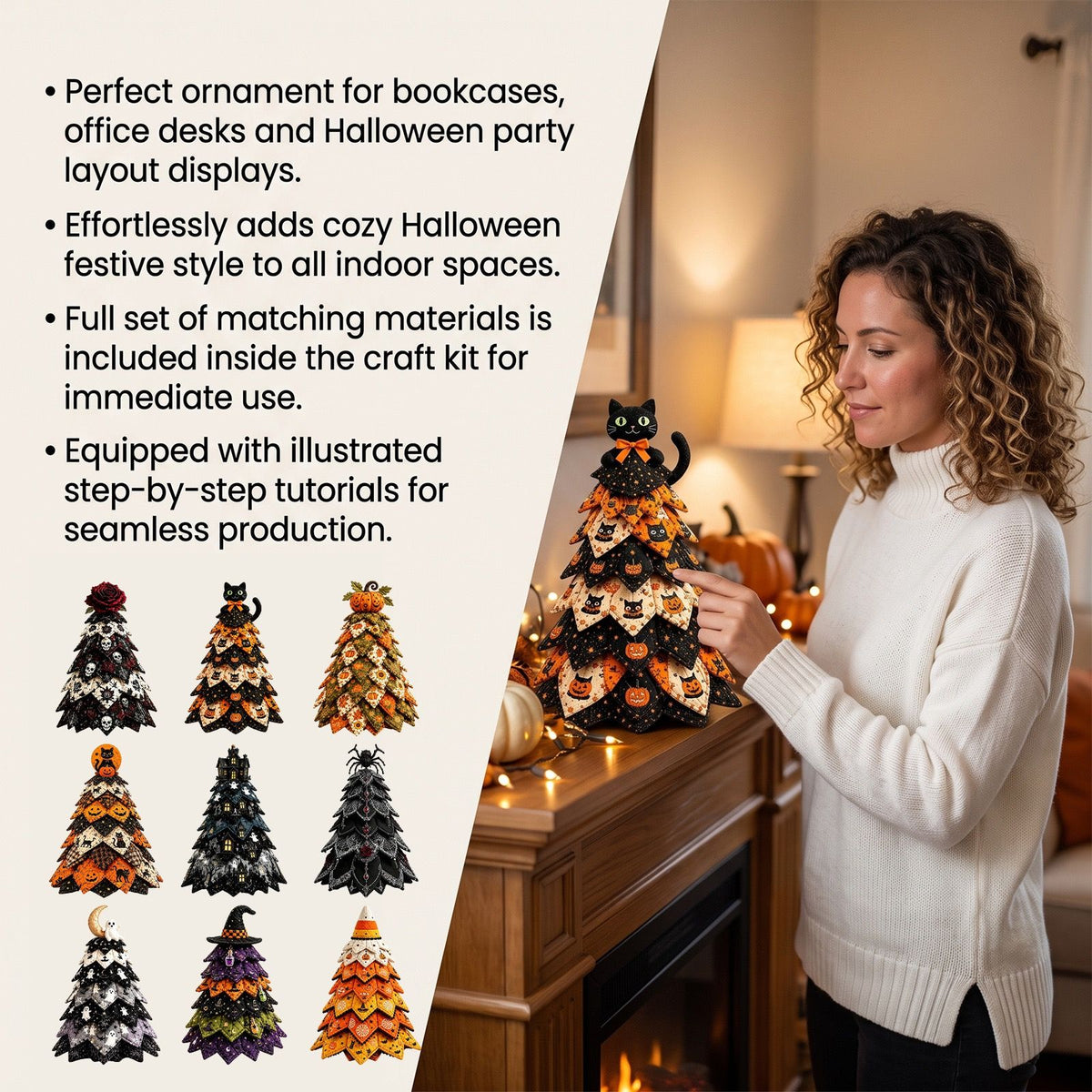 Spooky DIY Felt Halloween Tree Kit – Create a Whimsical Holiday Centerpiece with Pre-Cut Fabric, Plush Fill, and Adorable Ghostly Charms for Mantel, Desk, or Shelf Décor. (Large Spider)