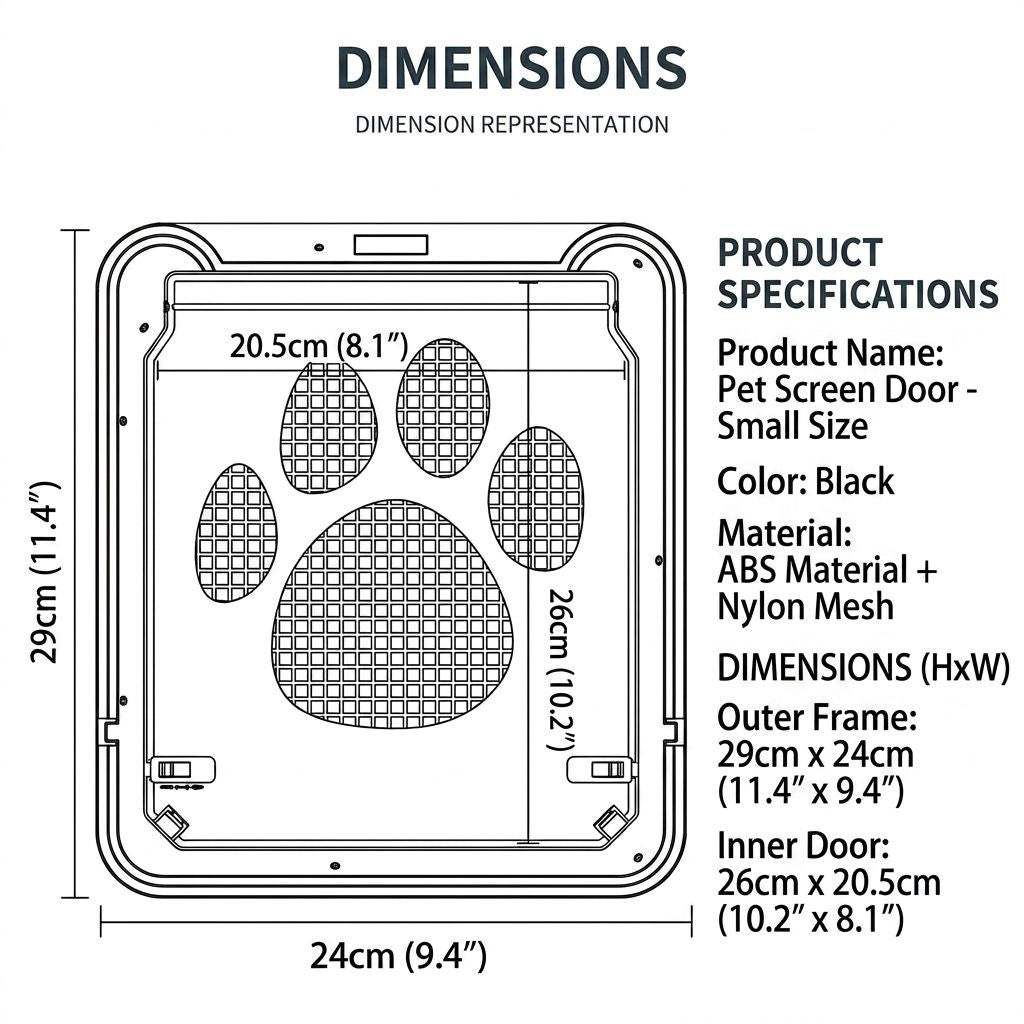 Self-Closing Pet Screen Door for Sliding Windows and Screens – Durable ABS Frame, Scratch-Resistant Mesh, Ideal for Cats and Small Dogs, Easy Installation, Keep Bugs Out While Letting Pets In (S,Black)