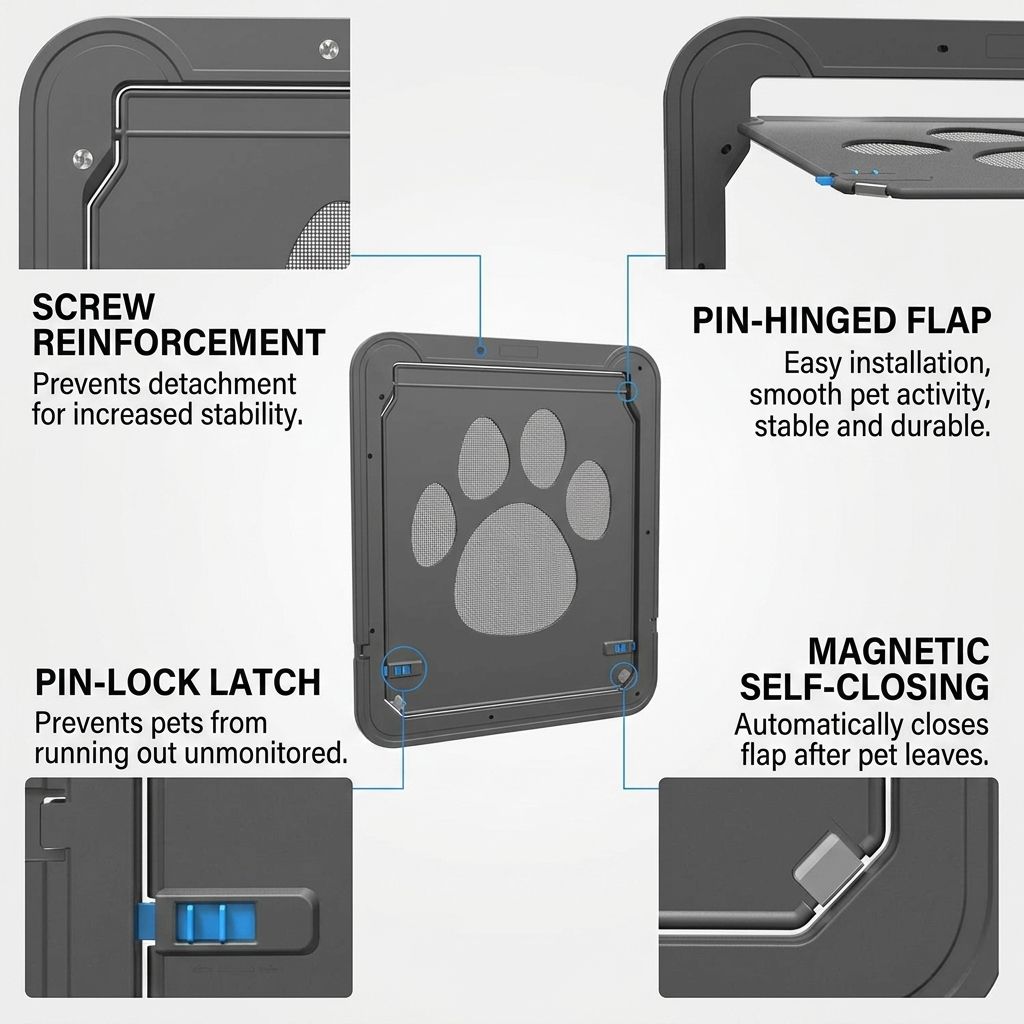 Self-Closing Pet Screen Door for Sliding Windows and Screens – Durable ABS Frame, Scratch-Resistant Mesh, Ideal for Cats and Small Dogs, Easy Installation, Keep Bugs Out While Letting Pets In (S,Black)