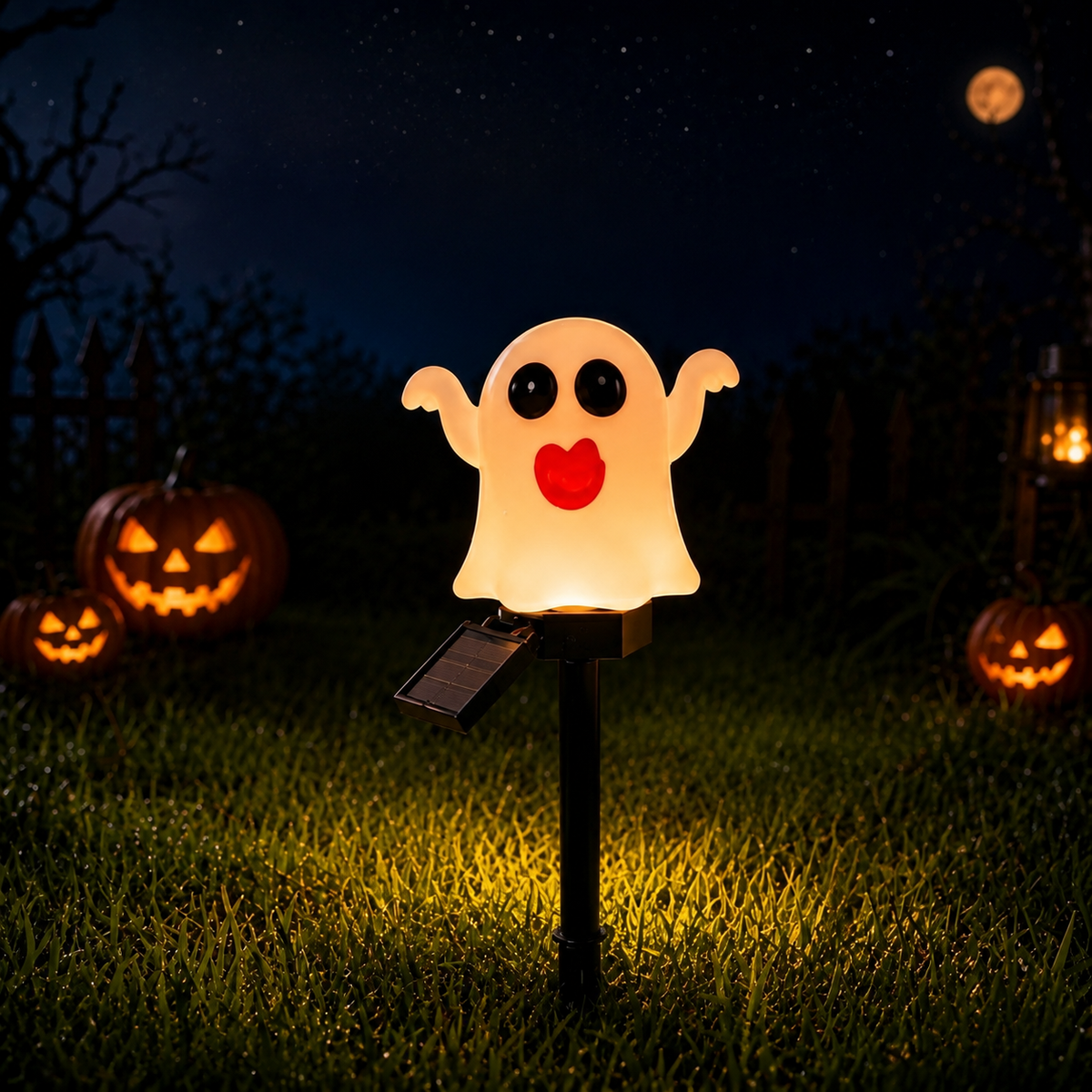 Halloween Solar Pathway Lights Set, 3 Spooky Designs Including Pumpkin with Witch Hat, Cute Ghost, and Faux Campfire, Warm Glow, Auto On/Off, Waterproof Solar Stake Lights for Outdoor Garden Yard Path Decor (Flame, 1PCS)