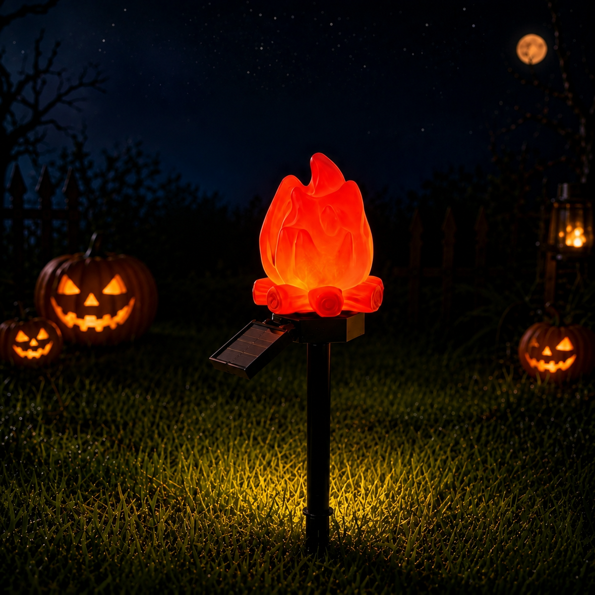 Halloween Solar Pathway Lights Set, 3 Spooky Designs Including Pumpkin with Witch Hat, Cute Ghost, and Faux Campfire, Warm Glow, Auto On/Off, Waterproof Solar Stake Lights for Outdoor Garden Yard Path Decor (Pumpkin, 1PCS)