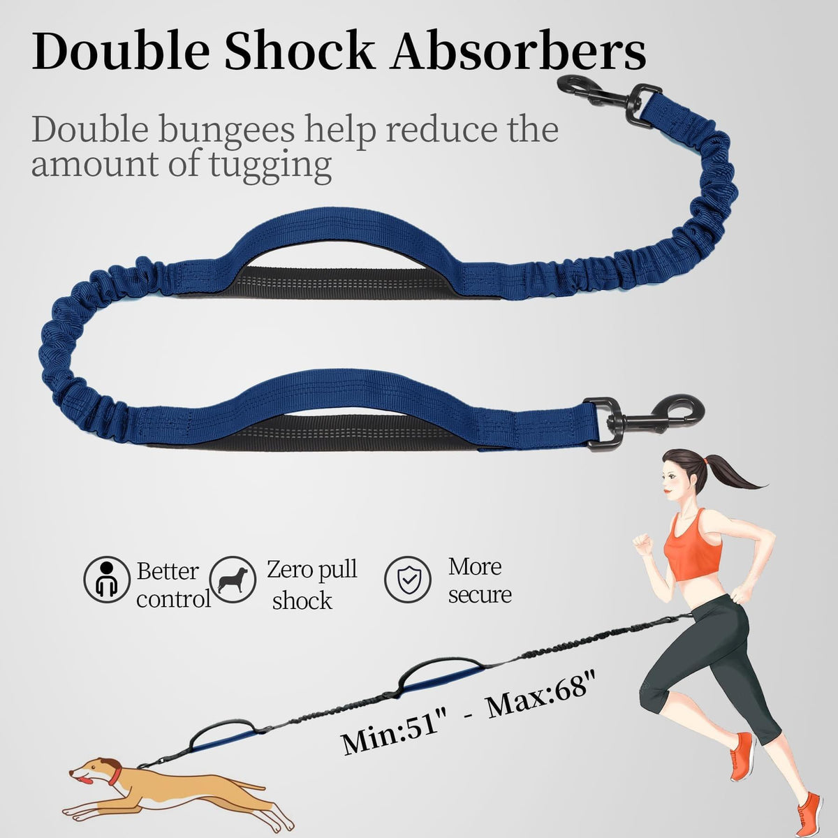 Hands-Free Dog Leash with Waist Belt and Storage Pouch, Shock-Absorbing Bungee Leash for Running, Walking, and Outdoor Adventures, Reflective Safety Design for Night Walks (Purple)