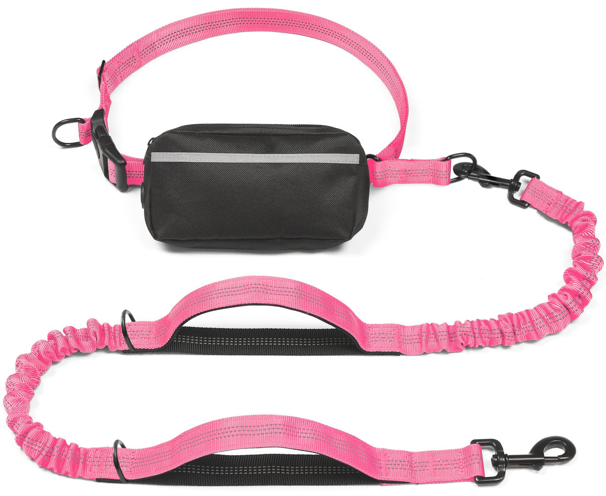 Hands-Free Dog Leash with Waist Belt and Storage Pouch, Shock-Absorbing Bungee Leash for Running, Walking, and Outdoor Adventures, Reflective Safety Design for Night Walks (Purple)