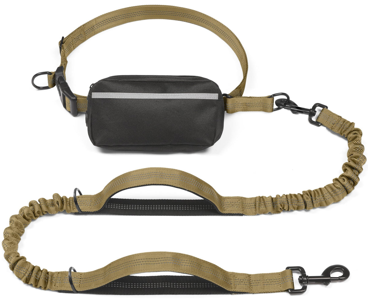 Hands-Free Dog Leash with Waist Belt and Storage Pouch, Shock-Absorbing Bungee Leash for Running, Walking, and Outdoor Adventures, Reflective Safety Design for Night Walks (Purple)