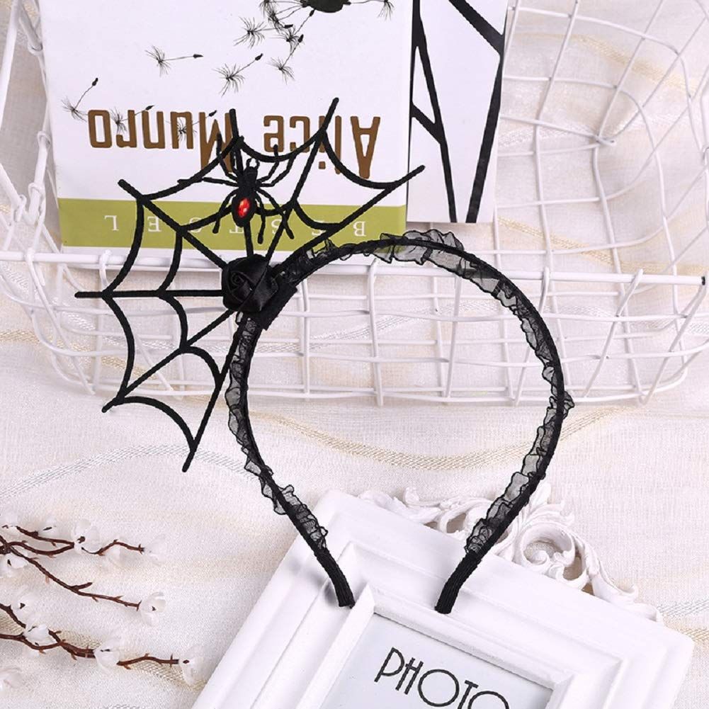 Halloween Spider Headband Spiderweb Hair Hoop Halloween Party Cosplay Masquerade Costume Accessory (Black)