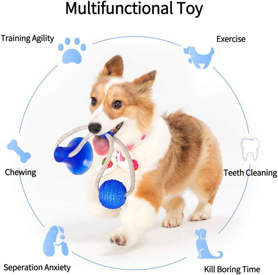 Multifunction Pet Molar Bite Toy Cleaning Teeth Safe Elasticity Soft for Dog Puppy Dog Rope Toys（blue）