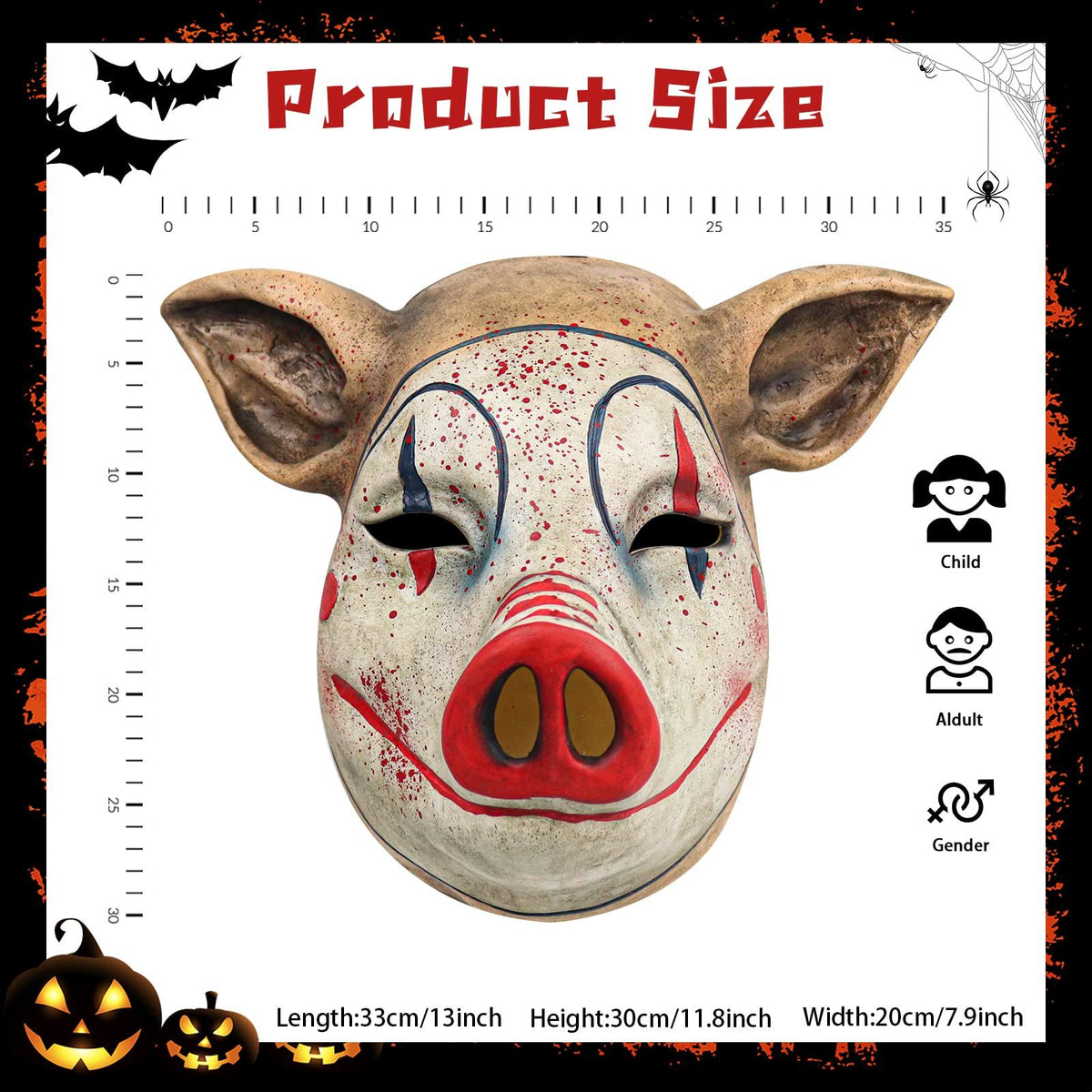 Halloween Scary Pig Mask Costume Horror Pig Joker Mask Bloody Animal Butcher Full Head Headgear for Adult Cosplay Props Latex