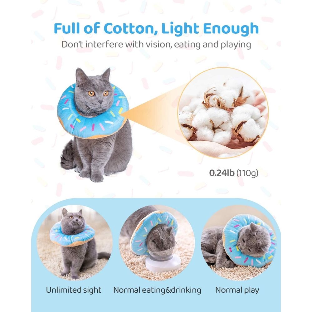 Adjustable Cat Cone Collar Soft, Donut Cat Recovery Collar, Cone for Cat After Surgery, Cat Neck Cone, Elizabethan Collar for Cat and Kitten