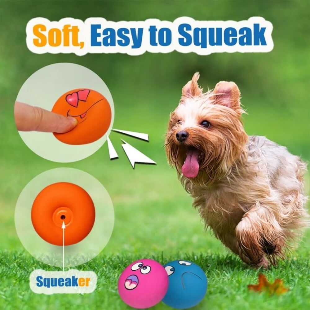 Squeaky Dog Toy for Small Dogs - Rubber Latex Squeaky Dog Ball,Smile Face Dog Squeaky Toys Flat 6pcs