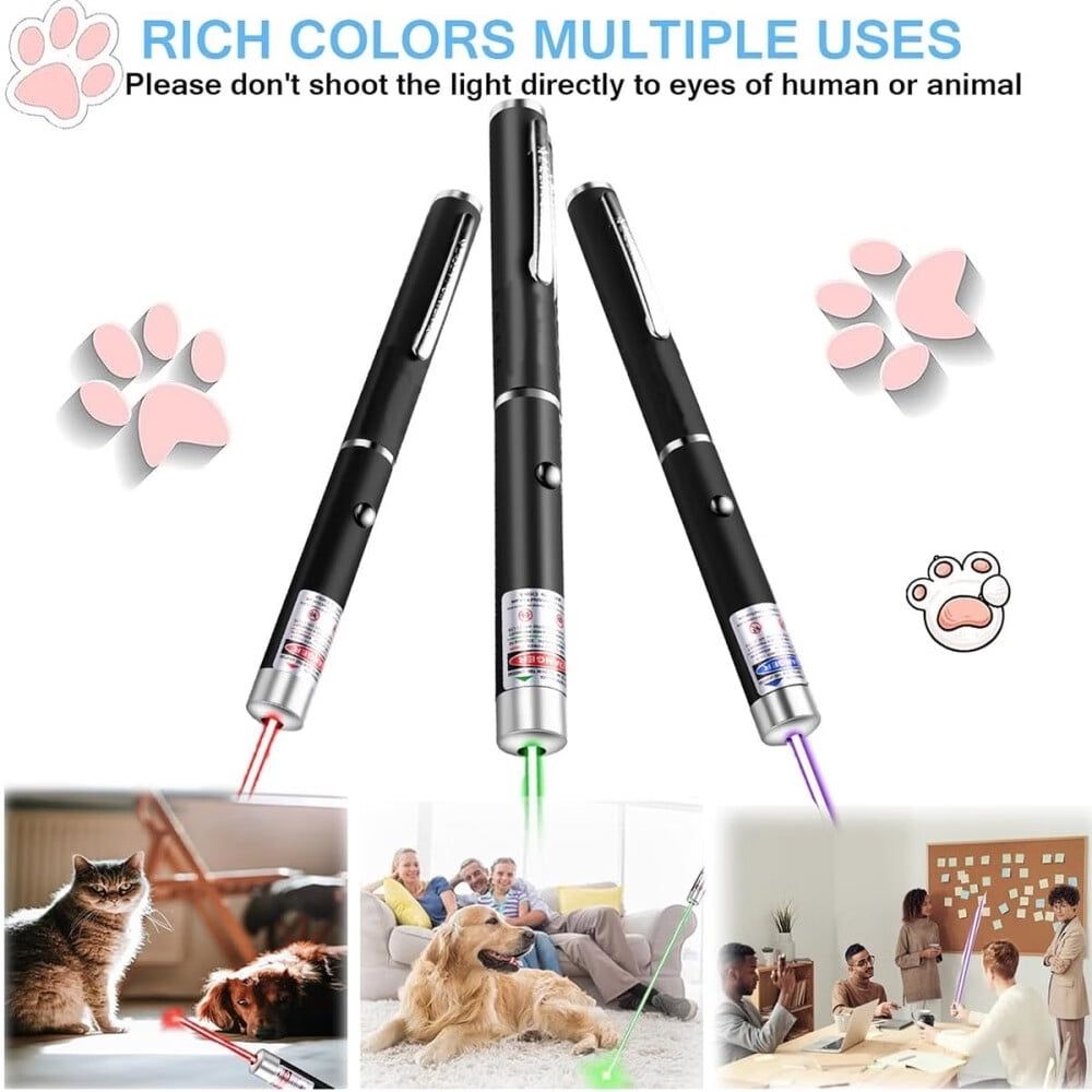 Red Green Violet Pointer for Cats (3 Pack),Pet Light Toys for Kittens and Dogs,Indoor Training and Chaser Toys for Cats.