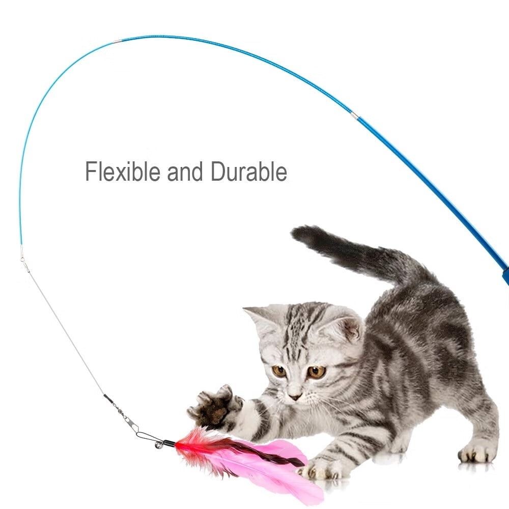 Cat Toys Feather Toy,2PCS Retractable Wand and 9PCS Replacement Teaser with Bell Refills,Interactive Catcher and Funny Exercise for Kitten.