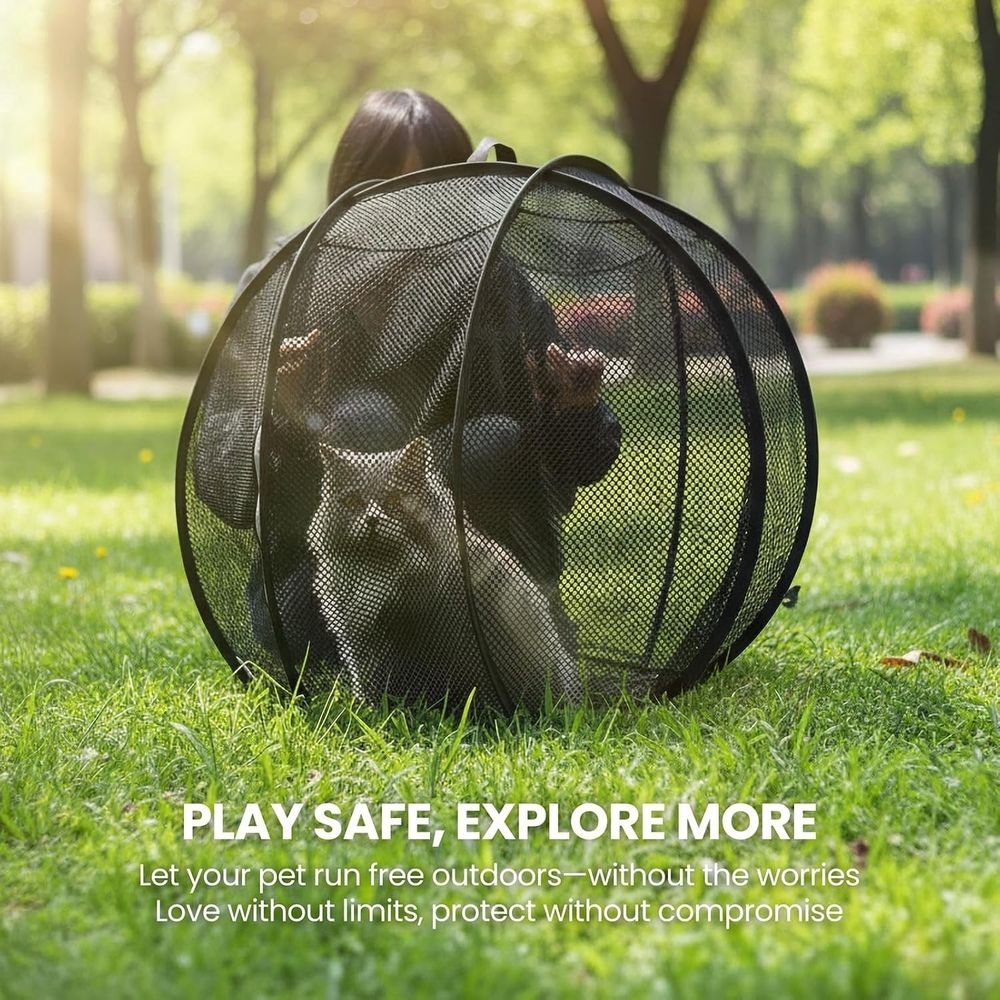 Clearance!360° Panoramic Rolling Cat Playpen - Indoor & Outdoor Safe Enclosure, One-Click Setup & Easy Storage, Breathable & Washable