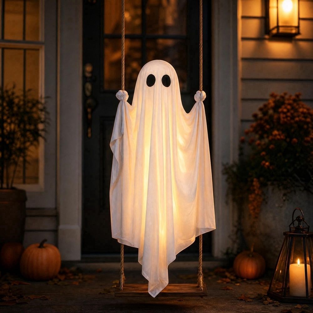 47' Hanging Swing Ghost Halloween Decorations Outdoor, Ready-to-Hang Ghost, Remote Waterproof Lights, Ideal for Porches, Trees, Uards & Entryways