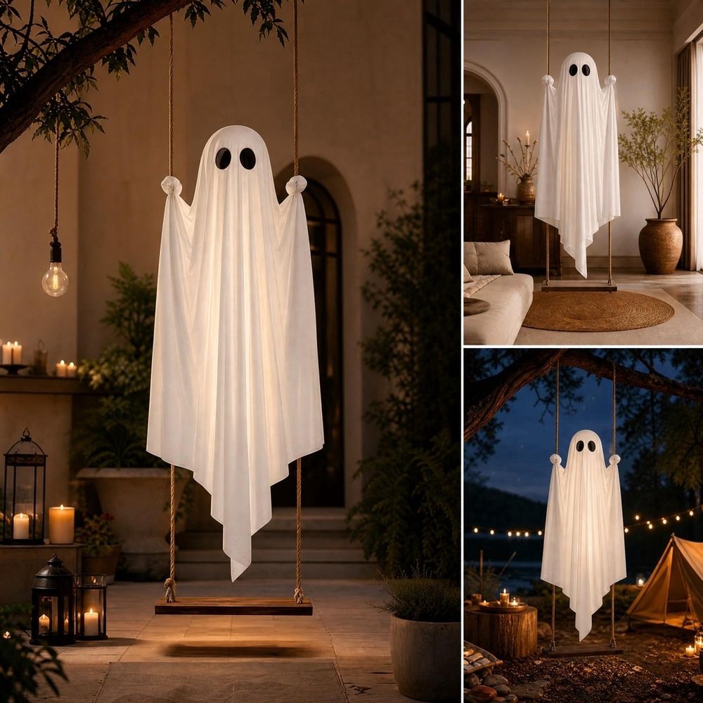 47' Hanging Swing Ghost Halloween Decorations Outdoor, Ready-to-Hang Ghost, Remote Waterproof Lights, Ideal for Porches, Trees, Uards & Entryways