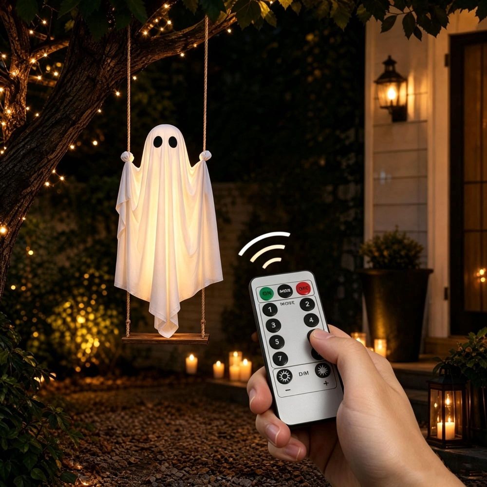 47' Hanging Swing Ghost Halloween Decorations Outdoor, Ready-to-Hang Ghost, Remote Waterproof Lights, Ideal for Porches, Trees, Uards & Entryways