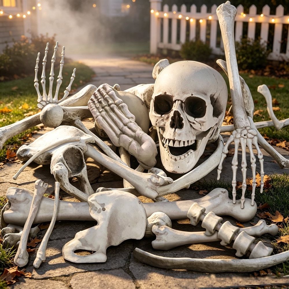 Bag of Skeleton Bones Halloween Decorations, Realistic Skull and Bones Set, Groundbreaker Skeleton Parts for Yard Lawn Graveyard Indoor Outdoor