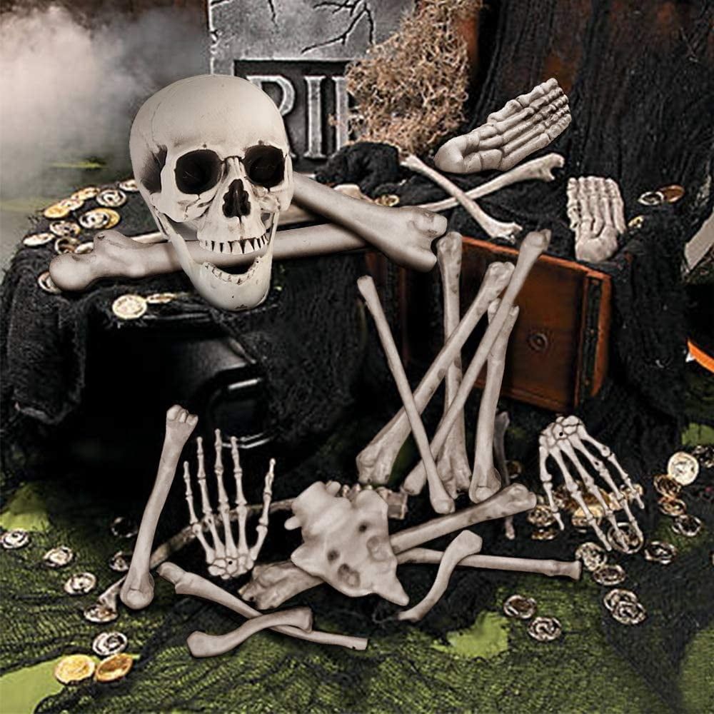 Bag of Skeleton Bones Halloween Decorations, Realistic Skull and Bones Set, Groundbreaker Skeleton Parts for Yard Lawn Graveyard Indoor Outdoor
