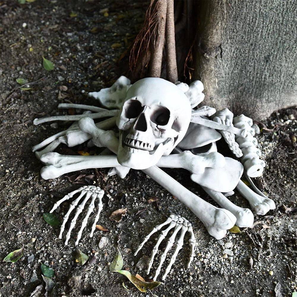 Bag of Skeleton Bones Halloween Decorations, Realistic Skull and Bones Set, Groundbreaker Skeleton Parts for Yard Lawn Graveyard Indoor Outdoor