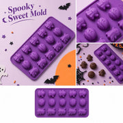 Halloween Silicone Molds, Ghost & Mummy Chocolate Candy Mold, 15 Cavity Food‑Grade Silicone Tray for Gummy Jelly Cake Pop Candle Wax Soap, Halloween Baking Supplies