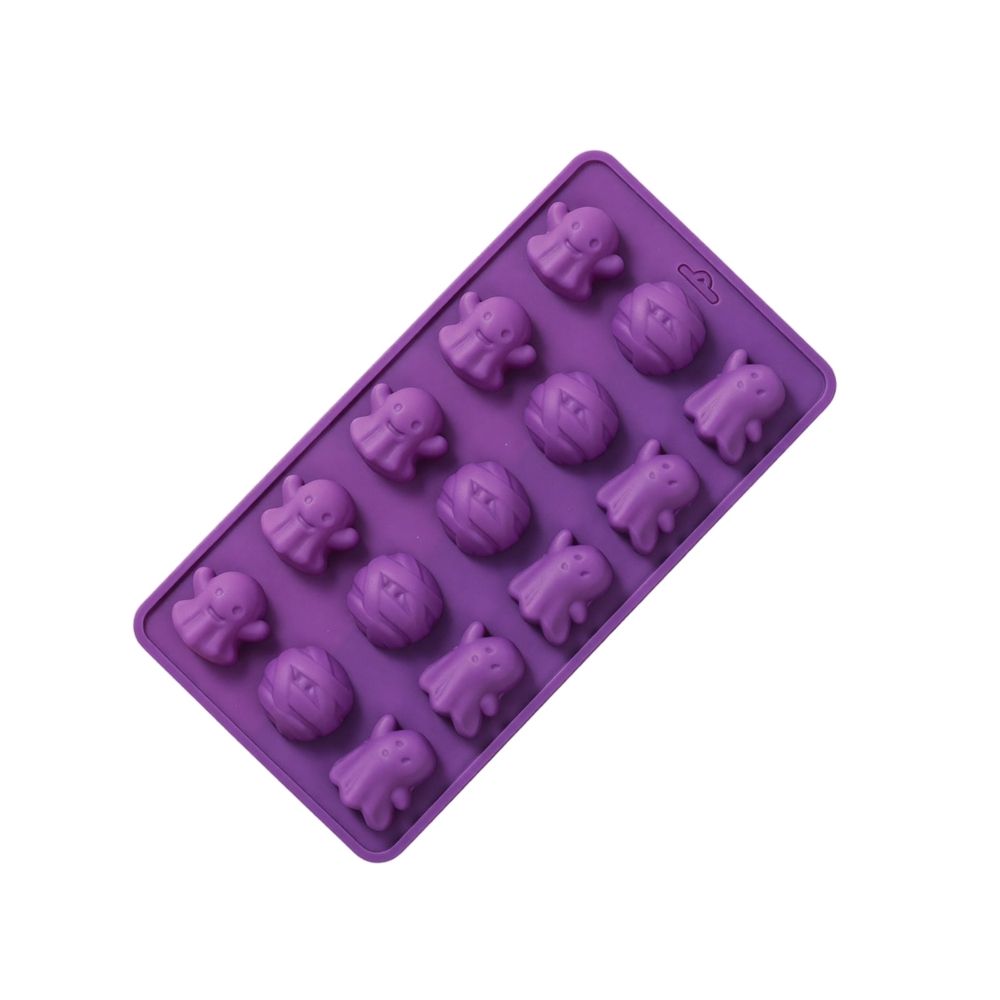 Halloween Silicone Molds, Ghost & Mummy Chocolate Candy Mold, 15 Cavity Food‑Grade Silicone Tray for Gummy Jelly Cake Pop Candle Wax Soap, Halloween Baking Supplies