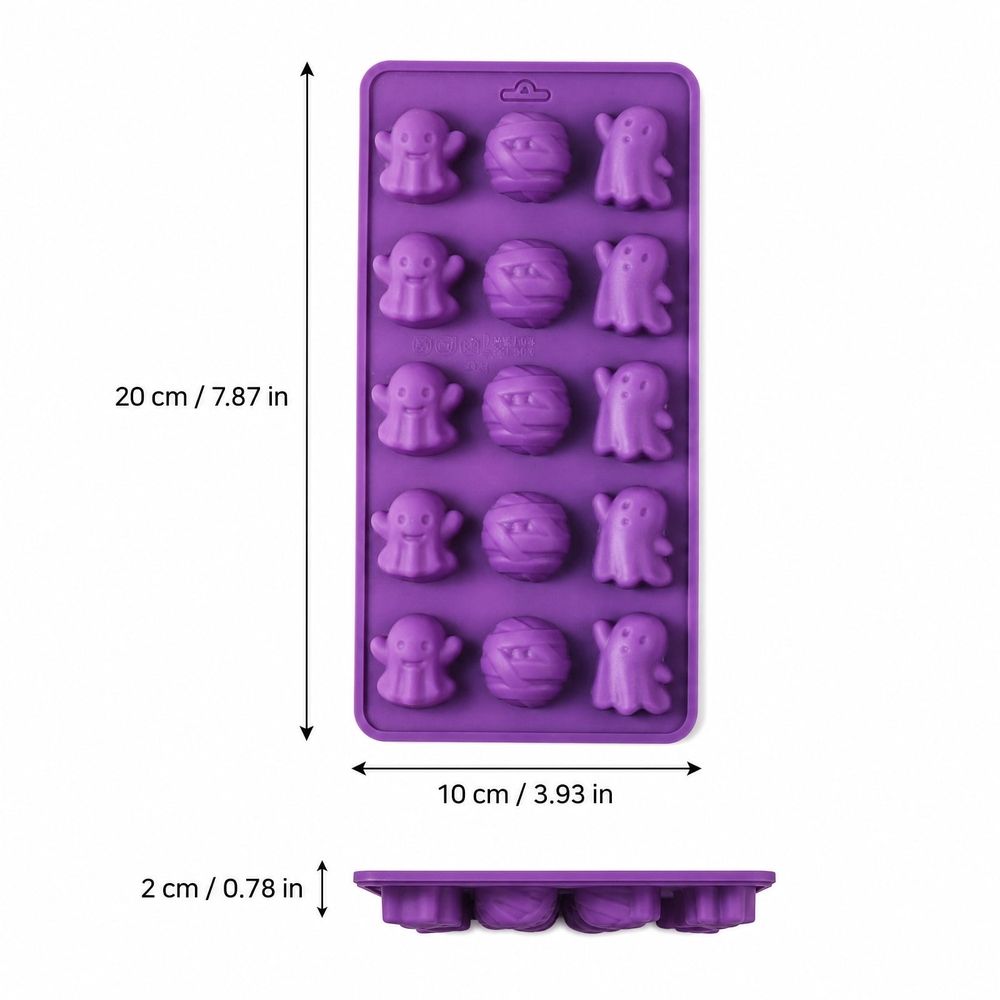 Halloween Silicone Molds, Ghost & Mummy Chocolate Candy Mold, 15 Cavity Food‑Grade Silicone Tray for Gummy Jelly Cake Pop Candle Wax Soap, Halloween Baking Supplies