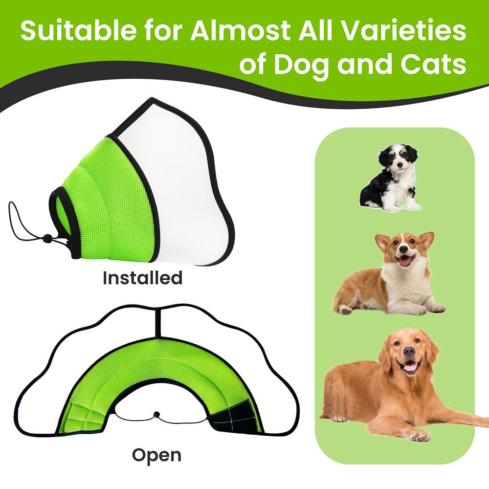 Recovery Cone Collar Breathable Post-Surgery Pet Dog Adjustable Fastener Tape Soft Fabric  Wounds Fluorescent Green L
