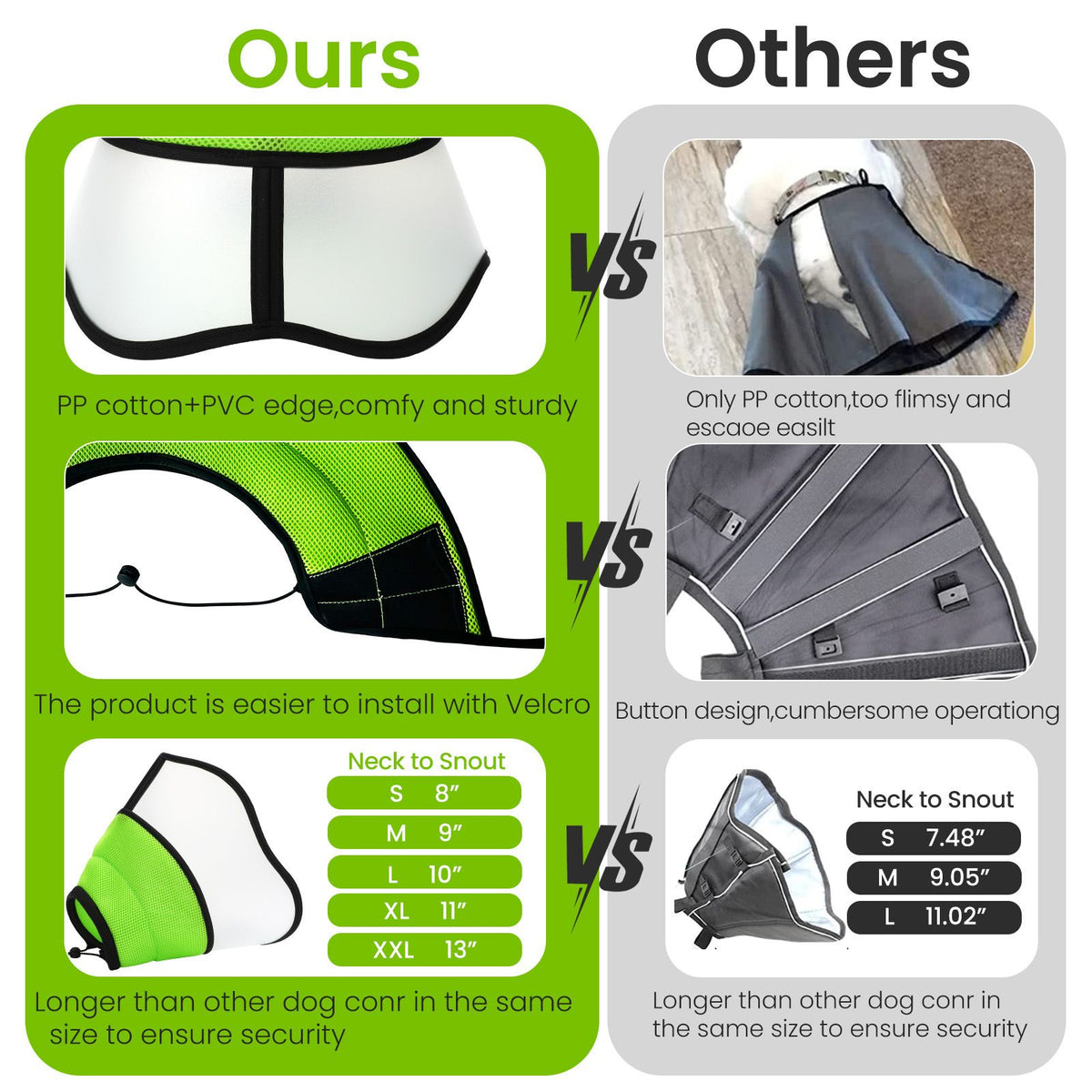 Recovery Cone Collar Breathable Post-Surgery Pet Dog Adjustable Fastener Tape Soft Fabric  Wounds Fluorescent Green L