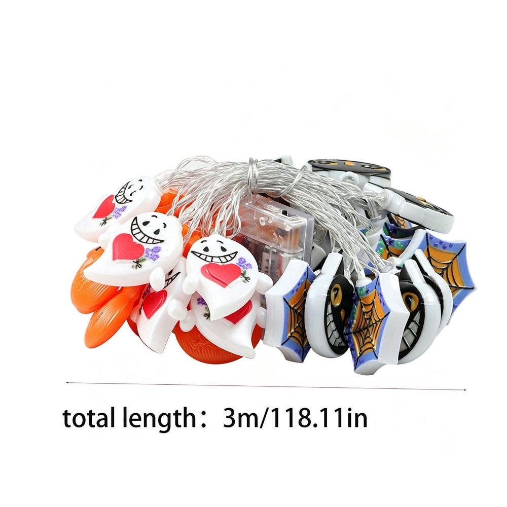 LED Halloween String Lights, Pumpkin Ghost Spider Decor, 118.11in PVC Waterproof, Energy Efficient, Indoor Outdoor Use, for Halloween Party Decorations