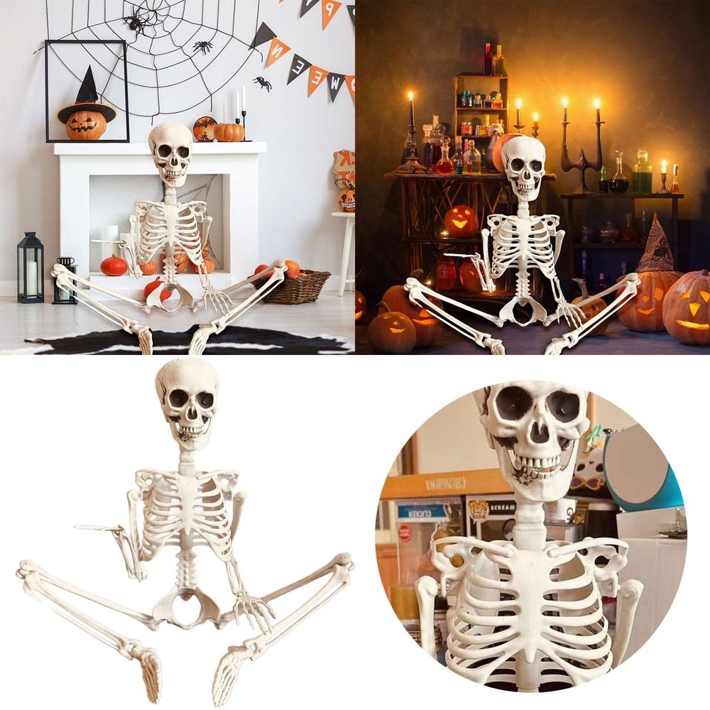 Life Size Posable Halloween Skeleton, 35 Inch Realistic Skeleton With Movable Joints, Spooky Decor For Indoor And Outdoor