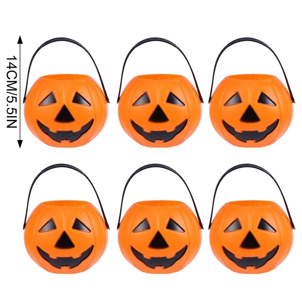 Halloween Pumpkin Bucket Plastic Candy Pail with Handle Lantern Design Portable Trick or Treat Candy Holder for Halloween Pumpkin Basket Halloween Decorations,6Pcs