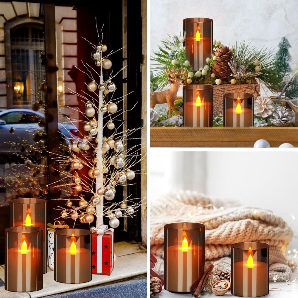 3 Pack Gray Flameless Candles 4 5 6" Battery Operated Candles with Remote Flickering Led Candles Acrylic Glass Table Decor
