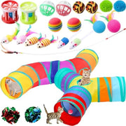 22pcs Cat Kitten Toys Set with 2 Collapsible Cat Tunnel and 20 Interactive Kitty Feather Toy,Fluffy Mouse,Crinkle Balls,for Kitten Puppy(Multicolor)