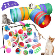 22pcs Pet Toys Combo Set - for Dogs,Cats & Rabbits Interactive T-Tunnel Cat Teaser Plush Mouse Set