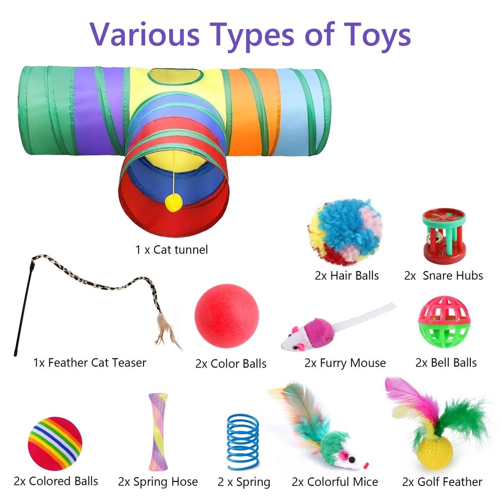 22pcs Pet Toys Combo Set - for Dogs,Cats & Rabbits Interactive T-Tunnel Cat Teaser Plush Mouse Set