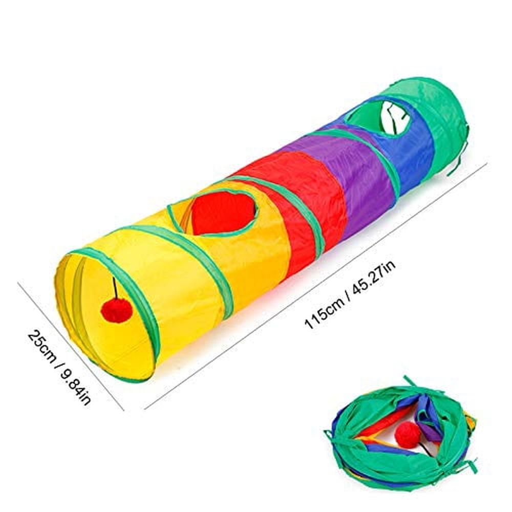32Pcs Cat Toys Kitten Interactive Pet Toys Assortments,Foldable Rainbow Tunnel,Cat Feather Teaser Wand Interactive Feather Toy Fluffy Mouse Crinkle Balls Bell Play for Cat Puppy Kitty Kitten(2 way)