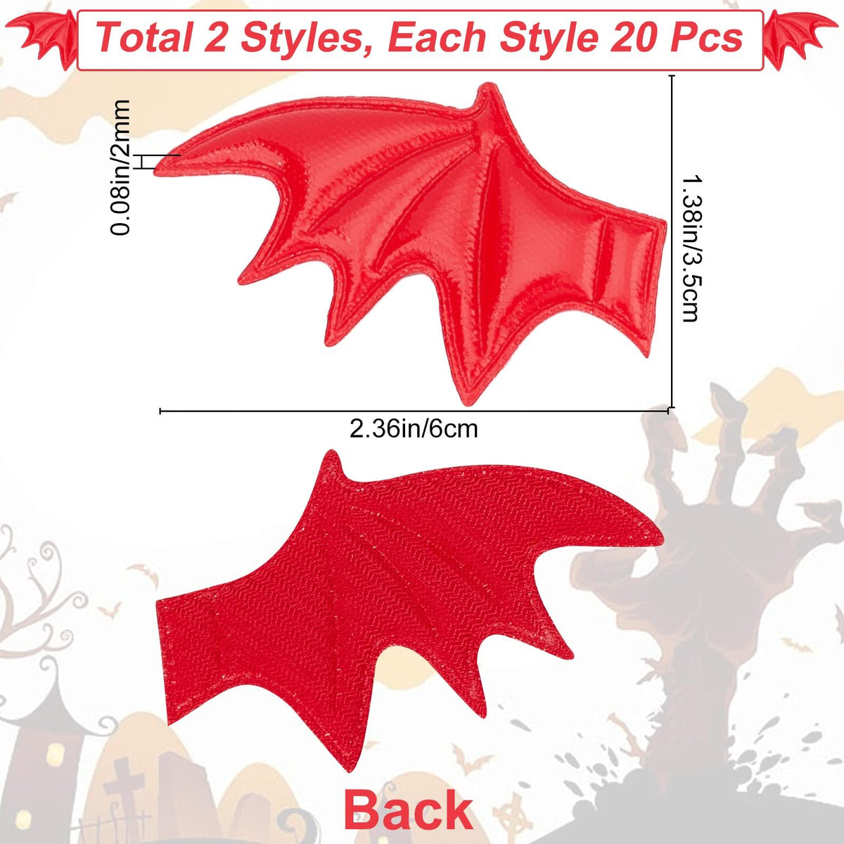 2 Style 20PCS Leather Halloween Bat Wings DIY Crafts Bat Wing Spooky Bats Halloween Decorations for Hair Ornament