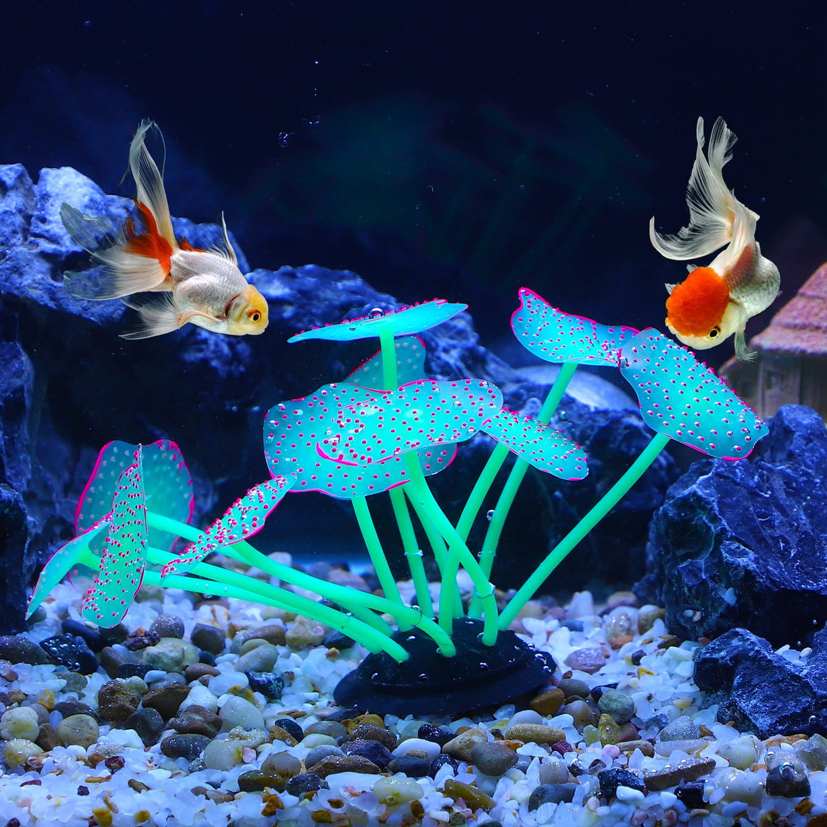 Soft Silicone Glowing Aquarium Mushroom Coral, Fluorescence Aquatic Artificial Coral for Fish Tank Decoration, Green