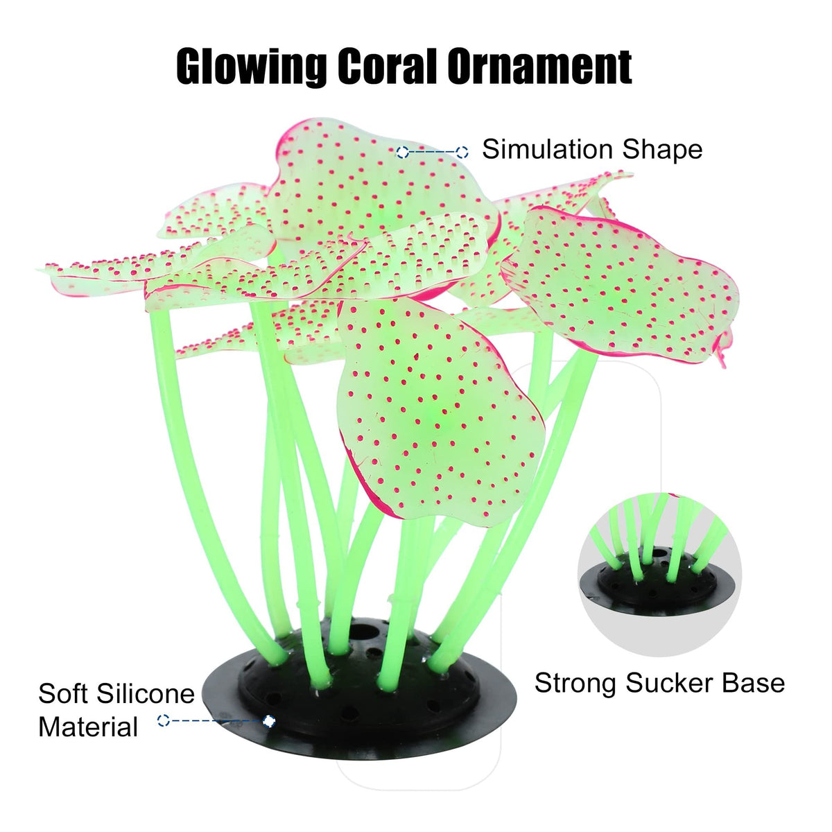Soft Silicone Glowing Aquarium Mushroom Coral, Fluorescence Aquatic Artificial Coral for Fish Tank Decoration, Green