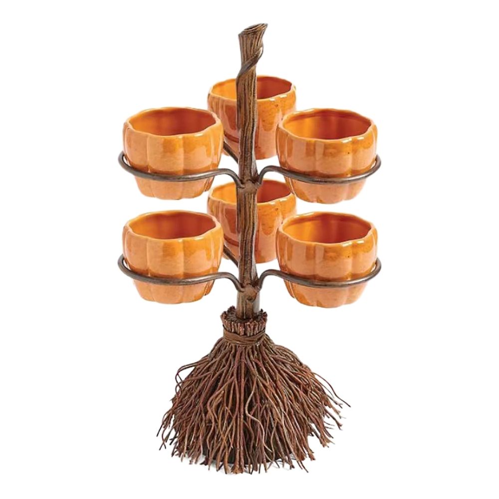 Halloween Pumpkin Snack Bowl Stand with Ceramic Bowls for Candy, Desserts, Dips, and Party Decorations - Stable & Fun Halloween Serving Tray