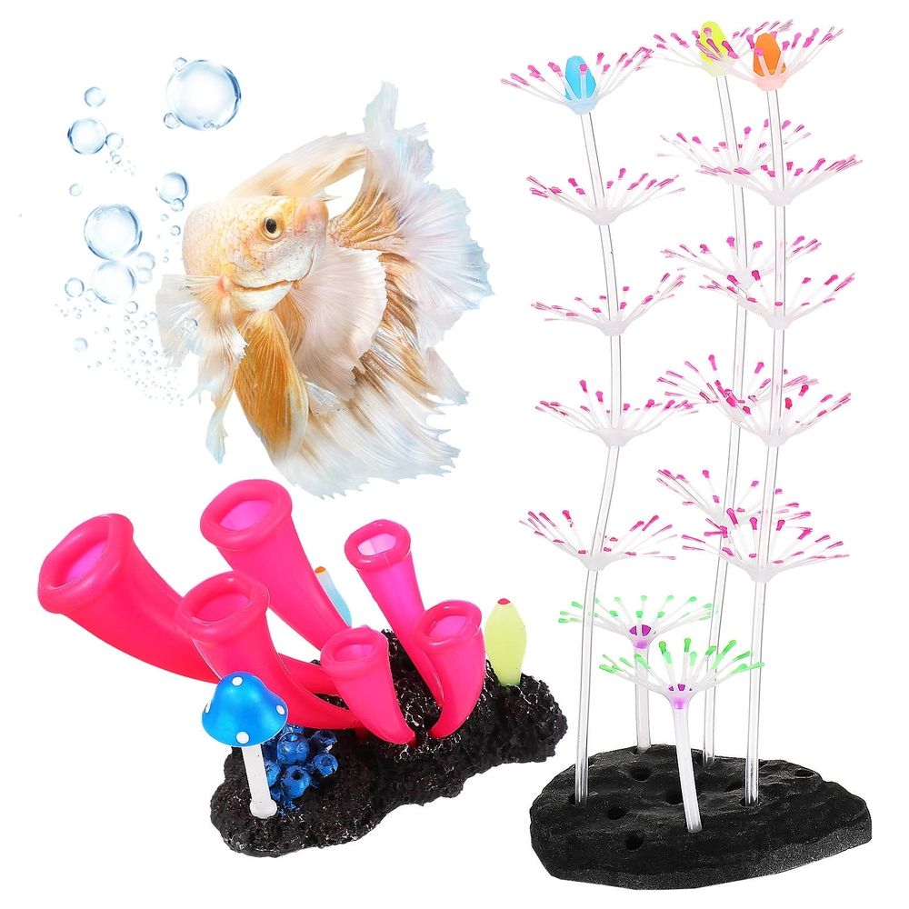 Glow in The Dark Coral Decorations, Multi Silicone Fish Tank Accessories, Safe for Freshwater