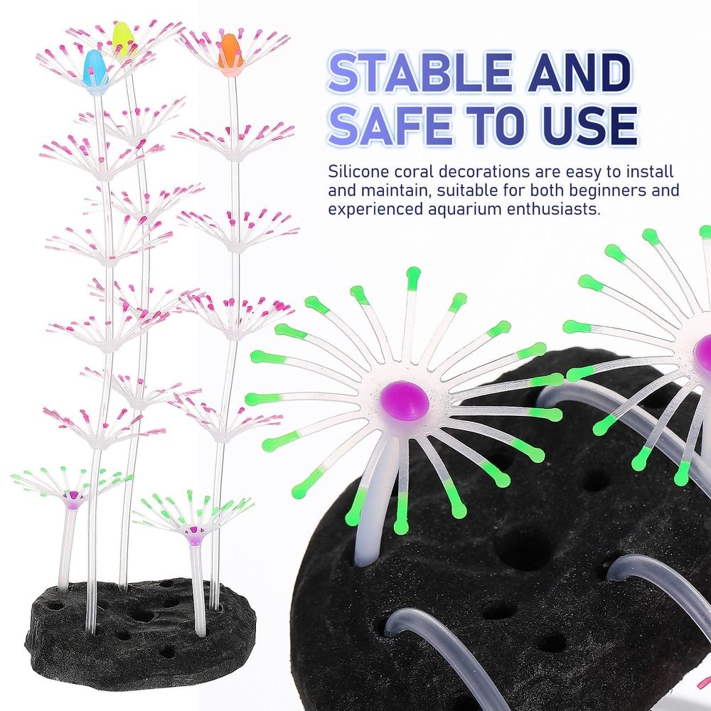 Glow in The Dark Coral Decorations, Multi Silicone Fish Tank Accessories, Safe for Freshwater