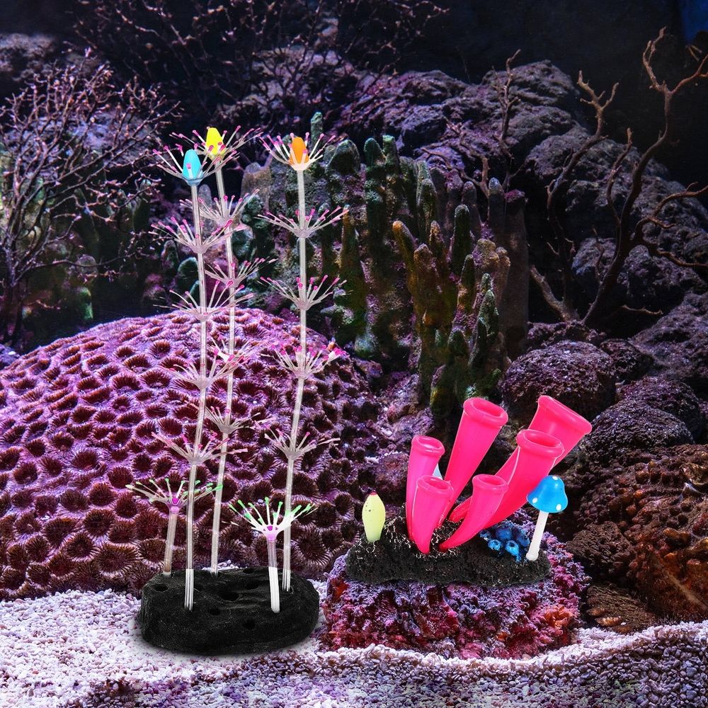 Glow in The Dark Coral Decorations, Multi Silicone Fish Tank Accessories, Safe for Freshwater
