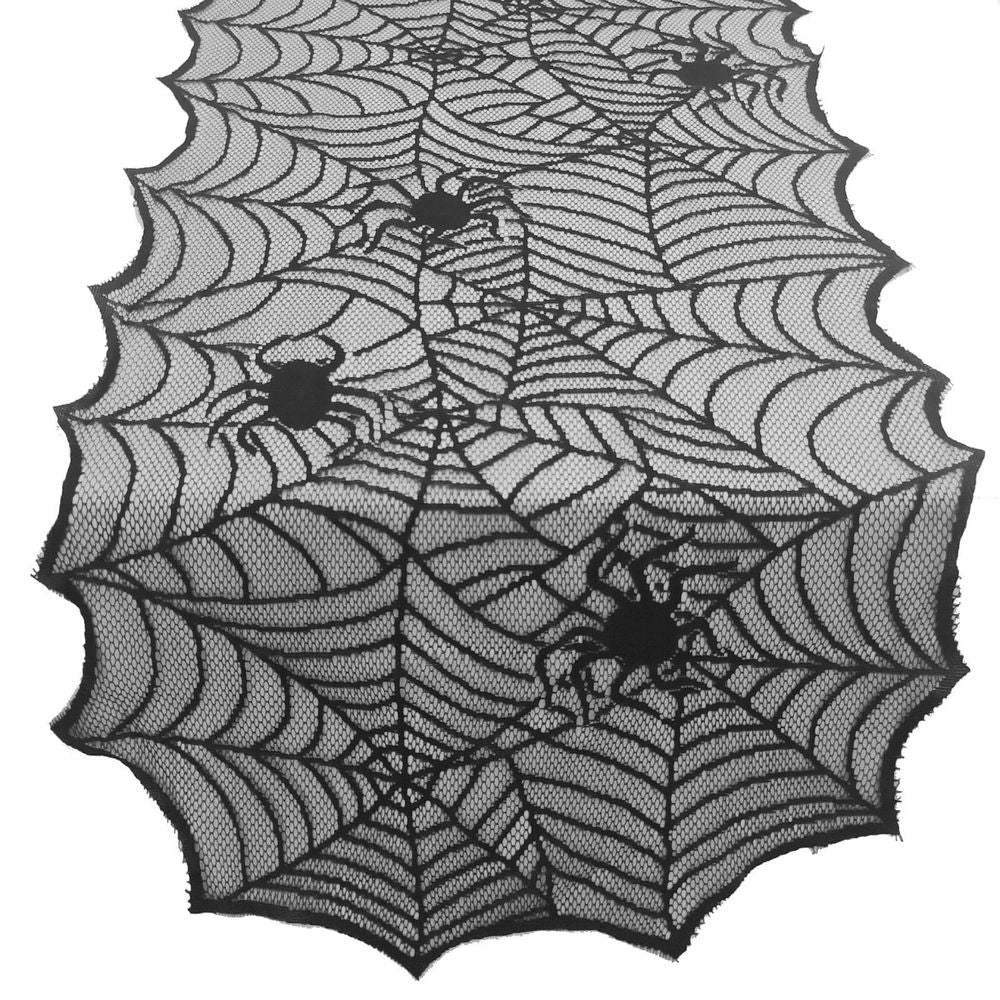 Halloween Table Runner, 17.7'x64.2' Spider Cobweb Table Cover, Black Lace Ghost Web Table Runner for Halloween Party Table Decoration