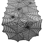 Halloween Table Runner, 17.7'x64.2' Spider Cobweb Table Cover, Black Lace Ghost Web Table Runner for Halloween Party Table Decoration