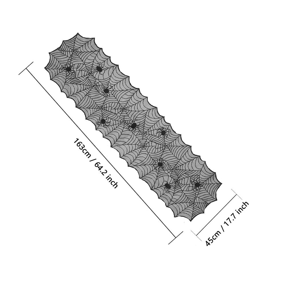 Halloween Table Runner, 17.7'x64.2' Spider Cobweb Table Cover, Black Lace Ghost Web Table Runner for Halloween Party Table Decoration