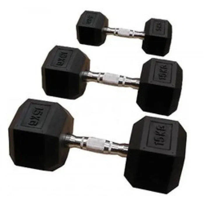 Pair of 10kg Rubber Hex Dumbbells