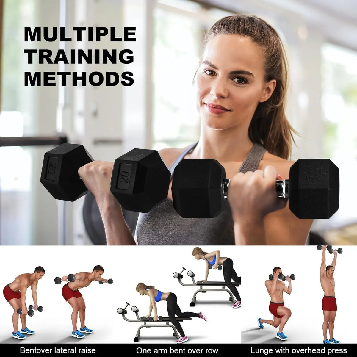 20lb to 45lb Rubber Coated Hex Dumbbells (sold in pairs) — Pair of 25LB / ~11.5kg